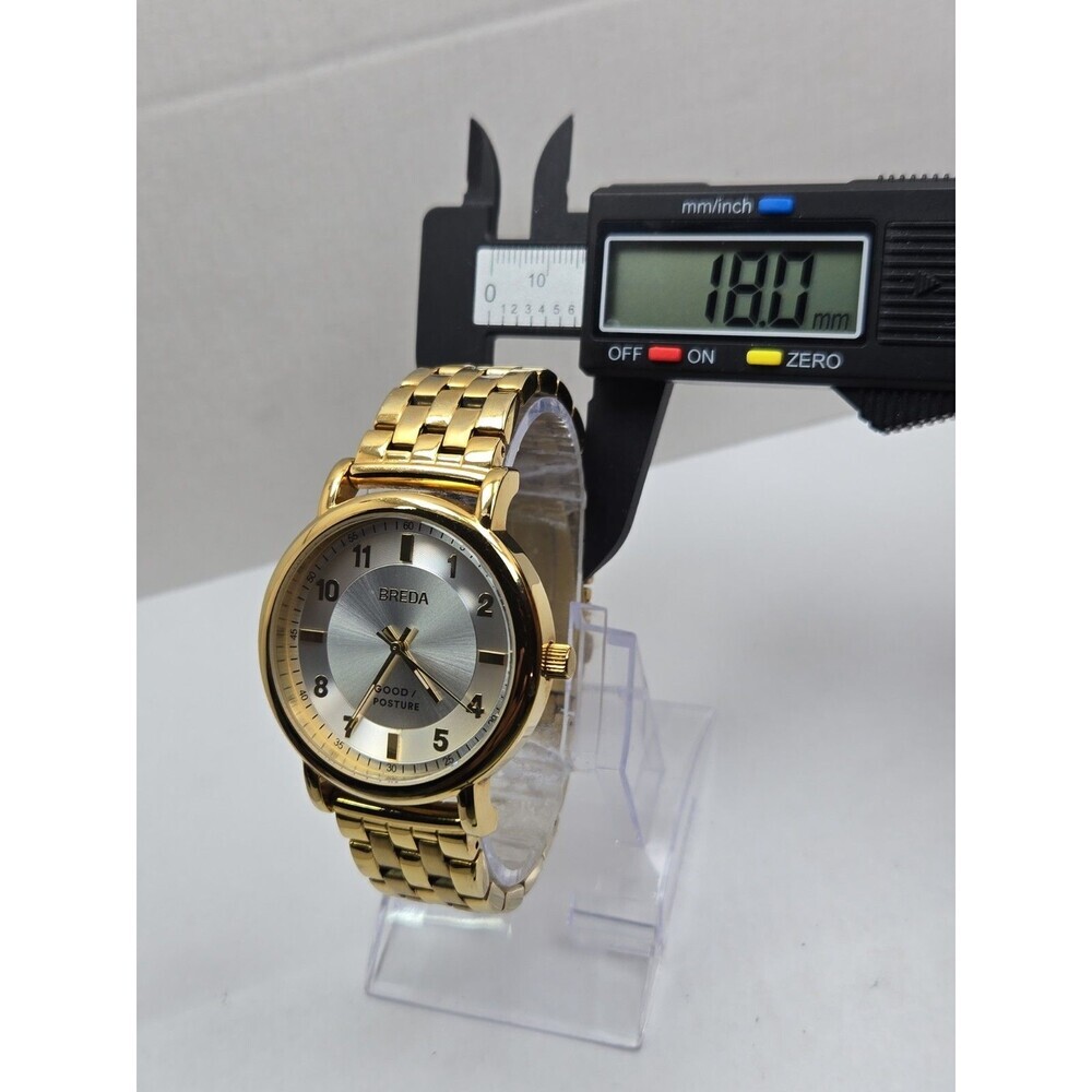 Breda Good Posture Blossom 18K Gold Plated Quartz Watch 41mm Mens New Battery - Picture 6 of 11